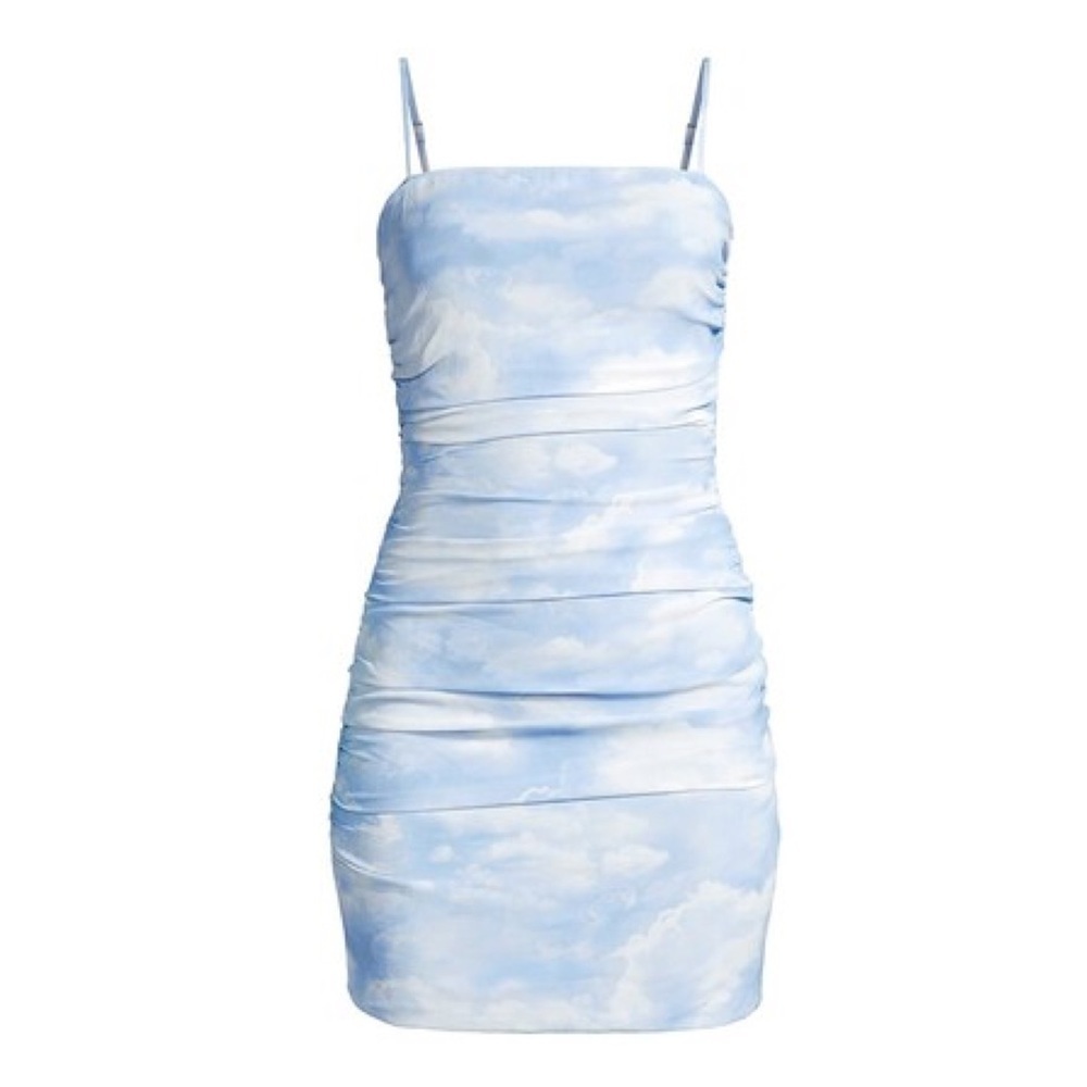 We Wore What REVOLVE Ronnie in Clouds Powder Blue Ruched Bodycon Mini Dress - Picture 4 of 9